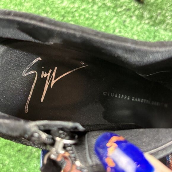 Giuseppe Zanotti Black Suede Frill Peep Toe Ankle Boots High Heels Size 37 US 7 - Picture 8 of 8